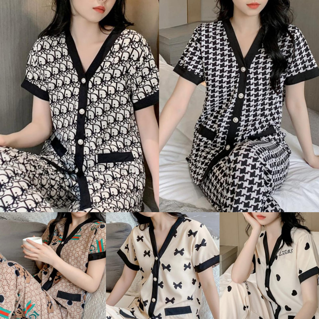 TERBARU!!! Piyama Wanita Kancing Design Pearl Celana Panjang Lengan Pendek IMPORT Best Quality / Baju Tidur / Piyama / Piyama Wanita / High Quality / Sleepwear