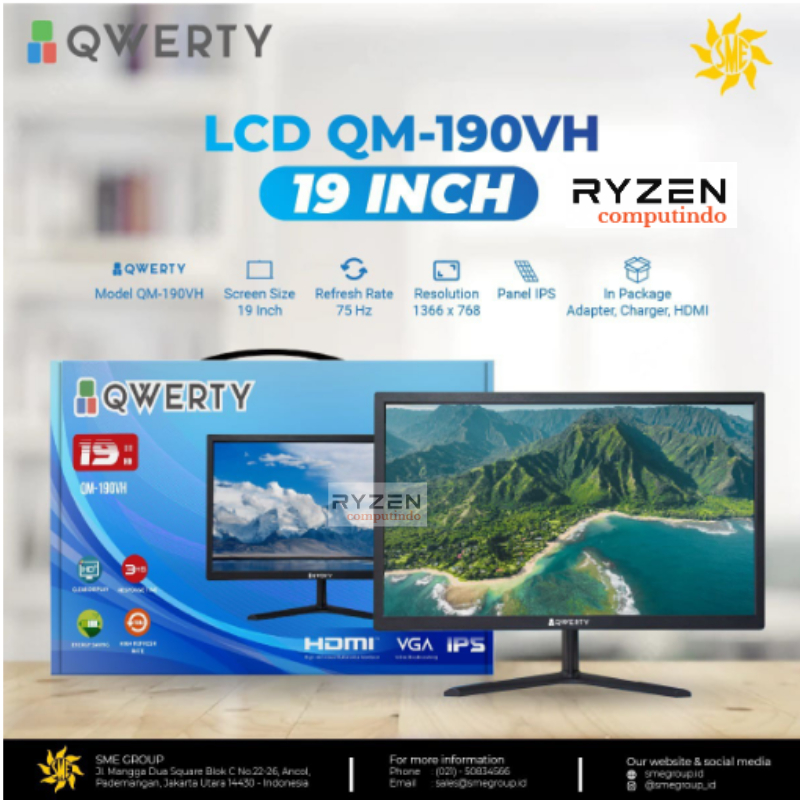LED Monitor QWERTY 19 inch QM 190VH HDMI VGA IPS