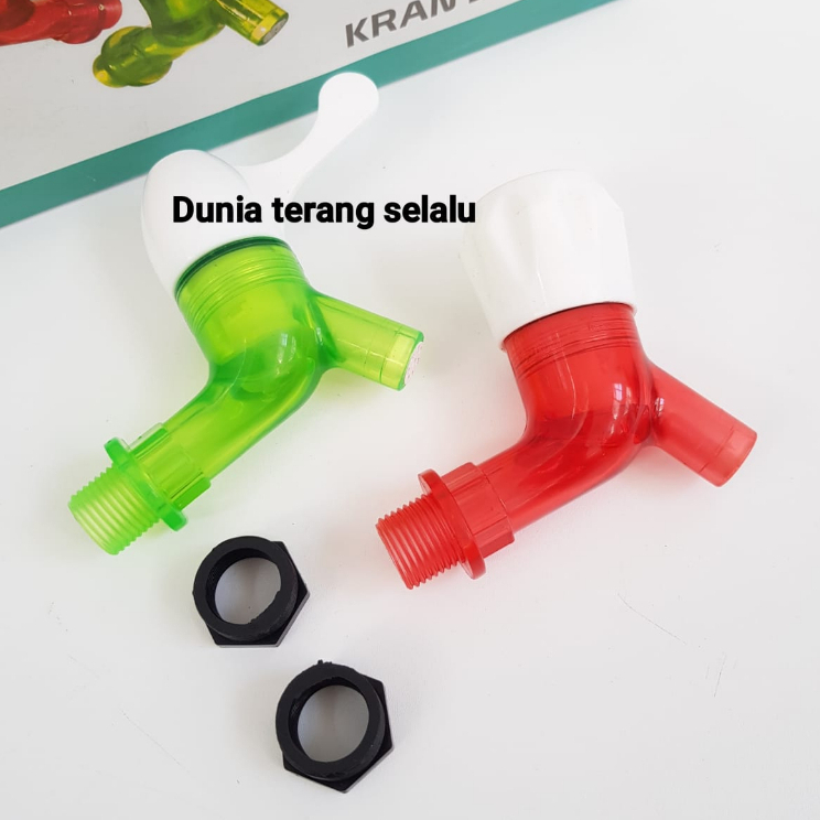 Kran Tembok PVC Jumbo VOXY Transparan 1/2 verloop 3/4 in pegangan Engkol dan Mahkota ujung Taman dan polos - Kran Jumbo model sanho malaysia - Kran Plastik Bagus 1/2in 3/4in VOXY