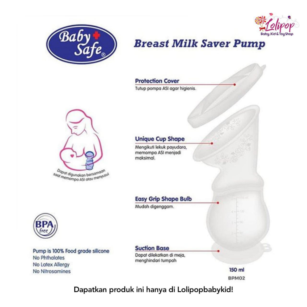 Baby Safe Breast Milk Saver Pump 150 ml/Pompa ASI Silikon Manual