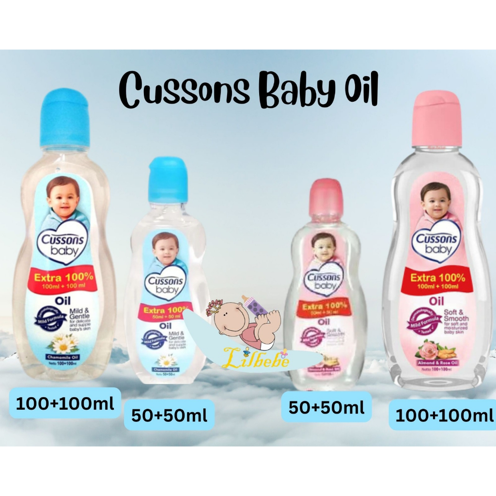 Cussons Baby Oil Mild &amp; Gentle / Soft &amp; Smooth 50ml + 50ml / 100ml + 100ml - Minyak Pijat Bayi