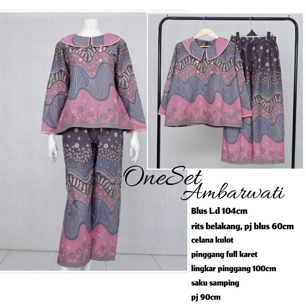 ONE SET AMBARWATI BLUS &amp; CELANA |SETELAN BATIK WANITA MOTIF ABSTRAK