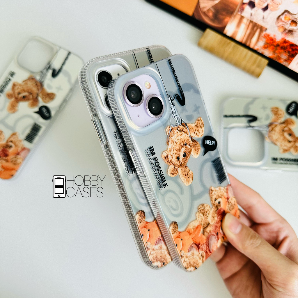 Case Motif Bear Beruang Lucu Hard Hologram Casing iPhone X XR XS 11 12 13 14 PRO MAX