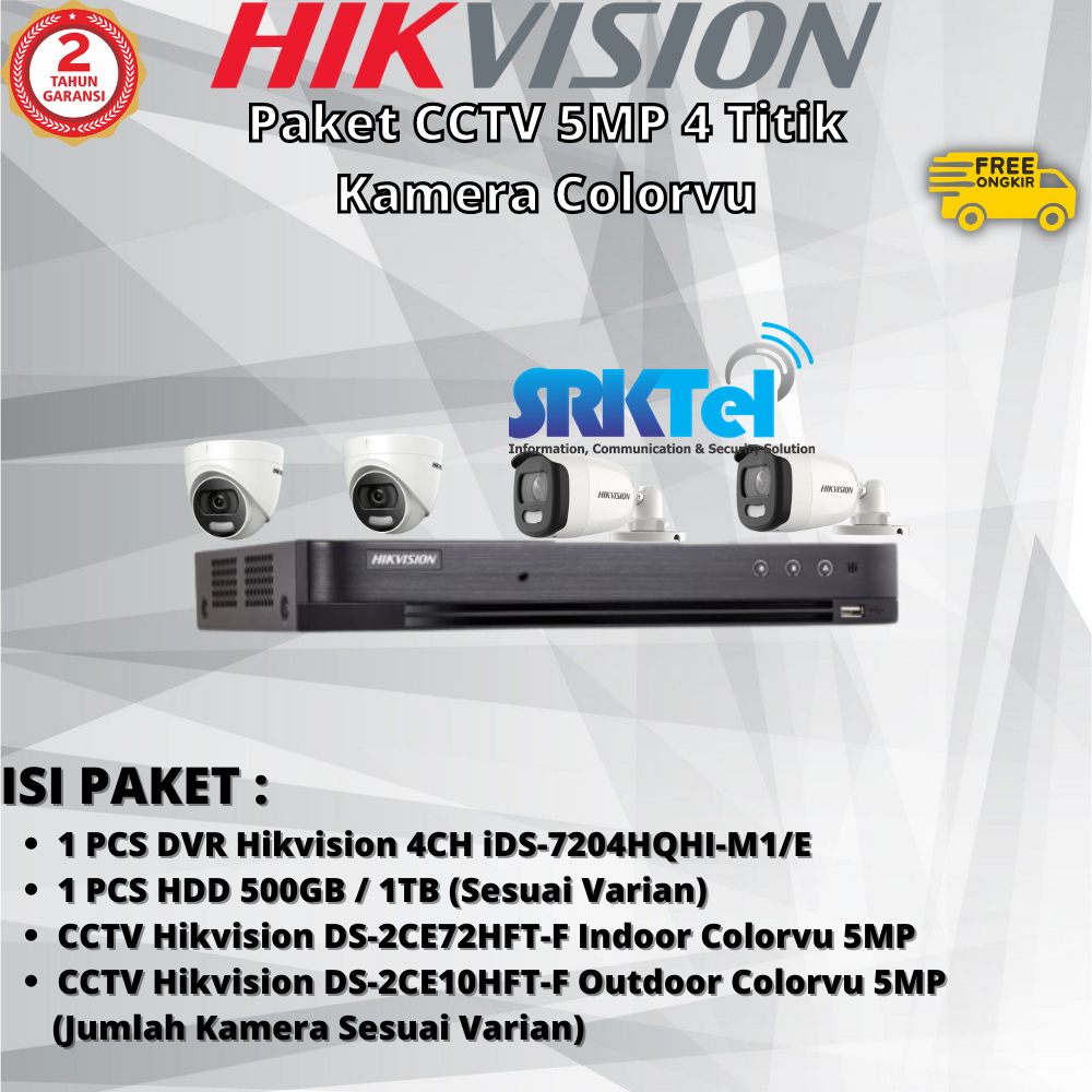 Paket Hikvision 4 Kamera CCTV 5MP Colorvu Fullcolor