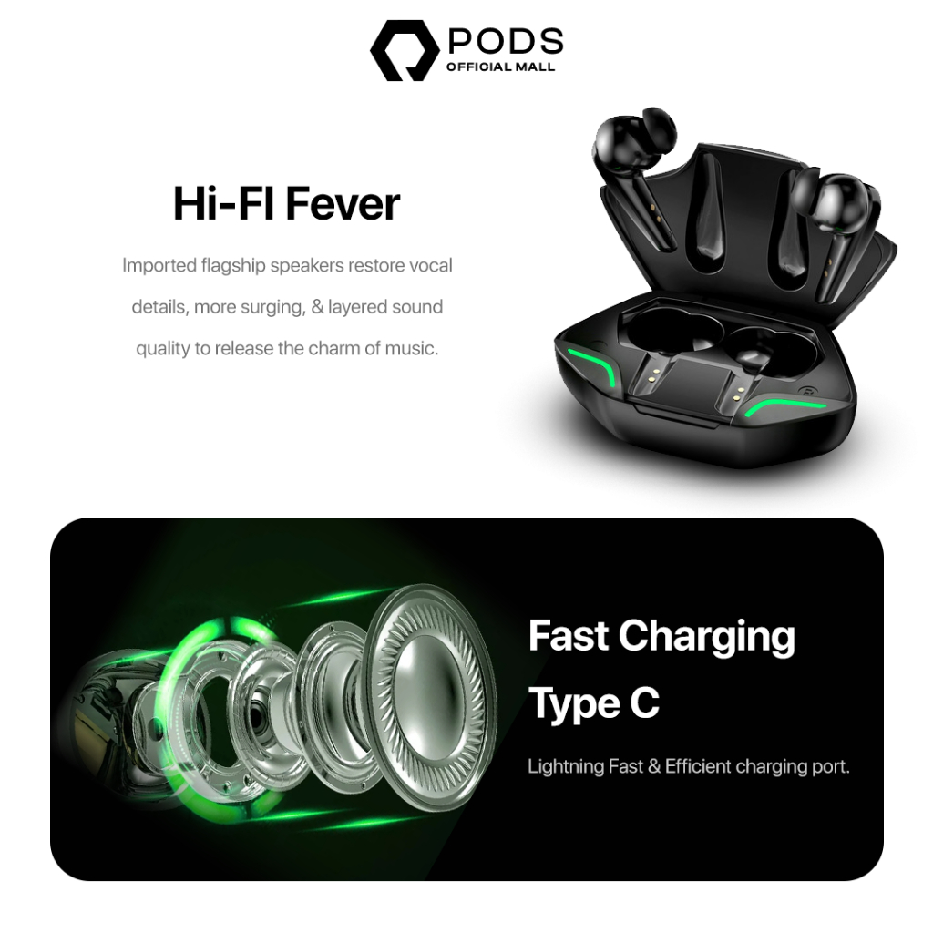 [NEW RELEASE] ThePods G11 TWS Gaming Headset / Earbuds / Earphone 5.1 Wireless With Mic 6D Bass Stereo Noise Cancelling Full Bass Hifi Stereo for IOS &amp; Android by Pods Indonesiaaaa