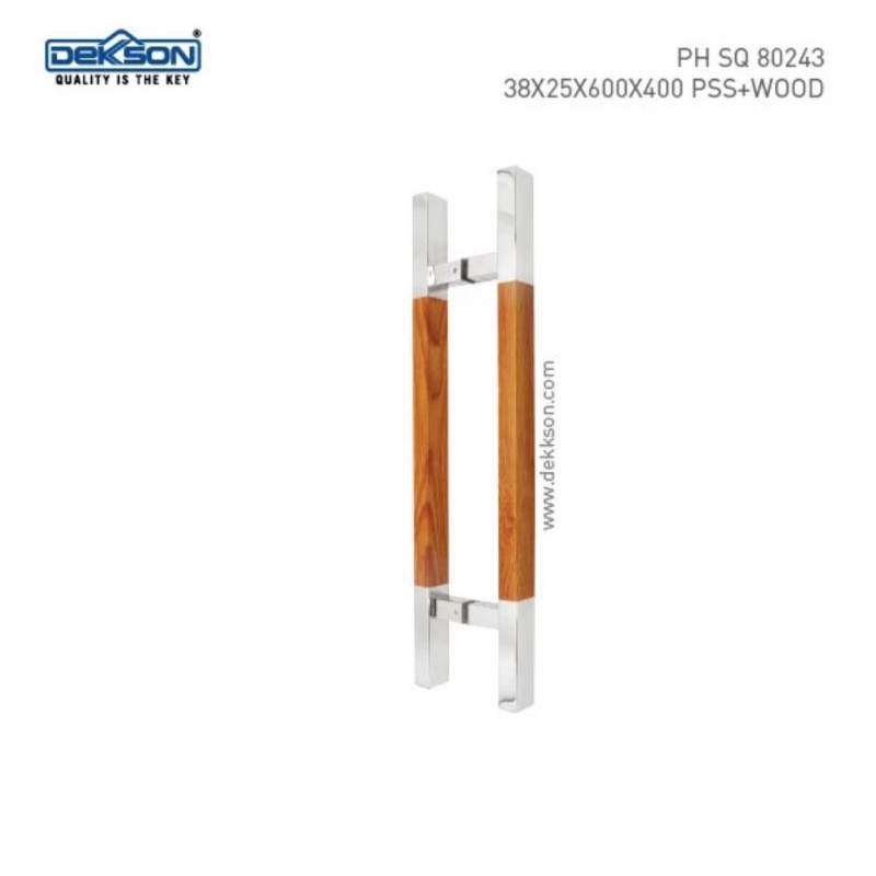 Dekkson Pull Handle Sus304 PH SQ 80243 PSS+Wood 38x25x350x250 - Gagang Pintu Dekkson Warna Polished 