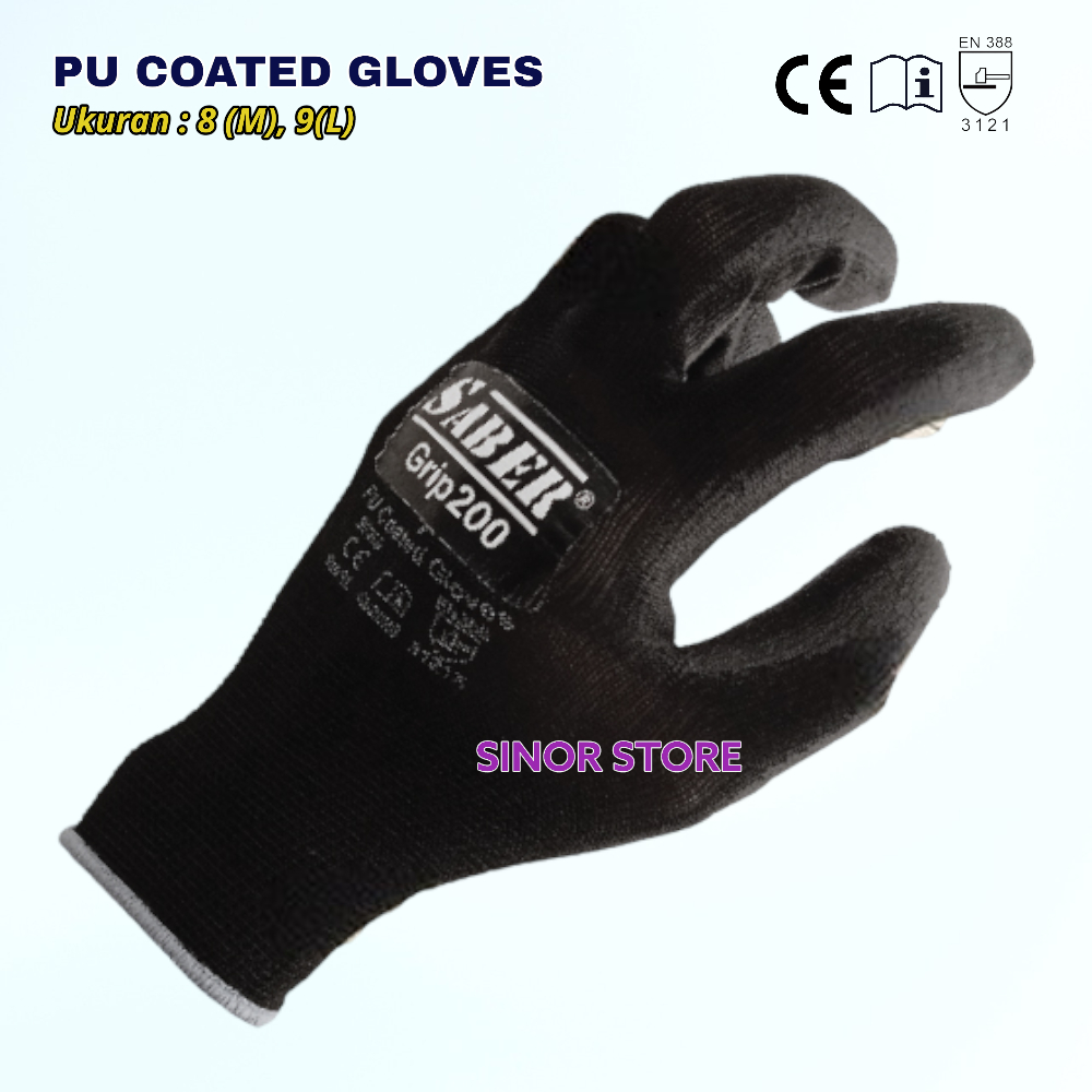 Sarung Tangan SABER Grip 200 PU Coated Gloves Palm Fit