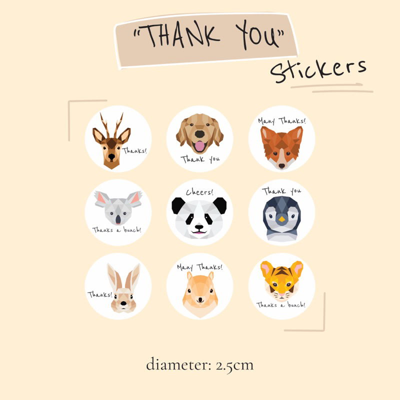 

Stiker bulat Thank You versi hewan/binatang - Animal in You edition (dapat 45 pcs)