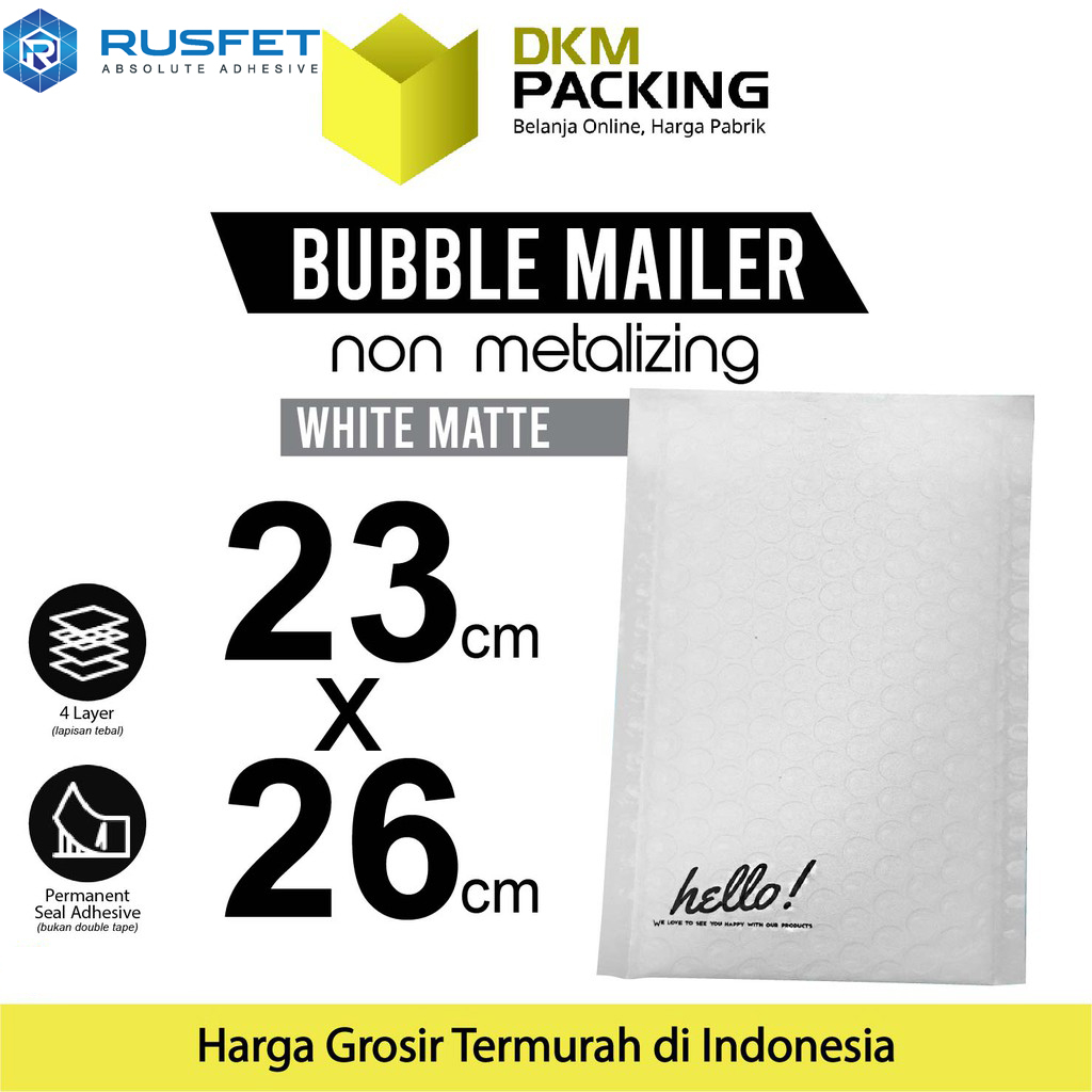 

AMPLOP BUBBLE WRAP WHITE 23x26cm RUSFET PUTIH ENVELOPE BUBBLE BAG MAILER PREMIUM TERMURAH / SATUAN