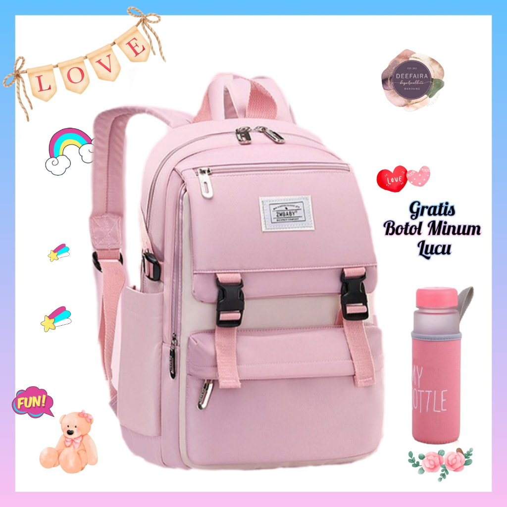 Tas Sekolah Anak Perempuan Motif VsllBB Gratis Botol Minum Lucu Untuk Sd &amp; Smp