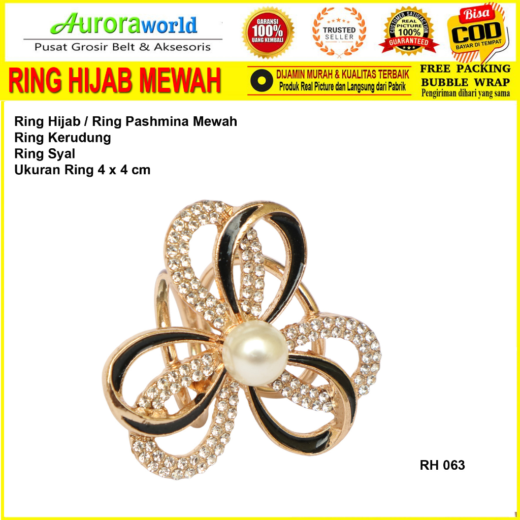 Auroraworld Ring kerudung hijab bros ring syal permata Ring Pashmina Berlian mutiara Mewah bros cincin kerudung scarf fashion terbaru anti hitam