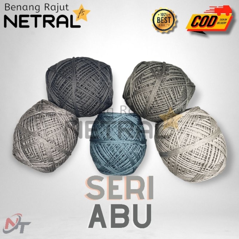 BENANG RAJUT POLYESTER KILAP &amp; DOP SERI WARNA ABU MERK NETRAL