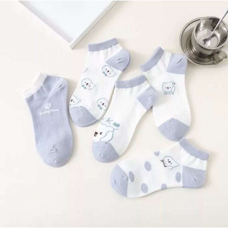 Kaos Kaki Wanita Motif Beruang Biru Muda Kaos Kaki Pendek Fashion Korean Unisex Semata Kaki Blue Bear Socks Import Ankle Socks Korean Model Simple Cute