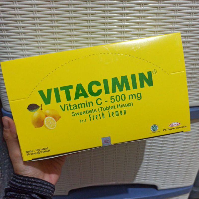 Vitacimin Vitamin C 500mg Tablet hisap Lemon Jeruk Orange strip 2 tablet