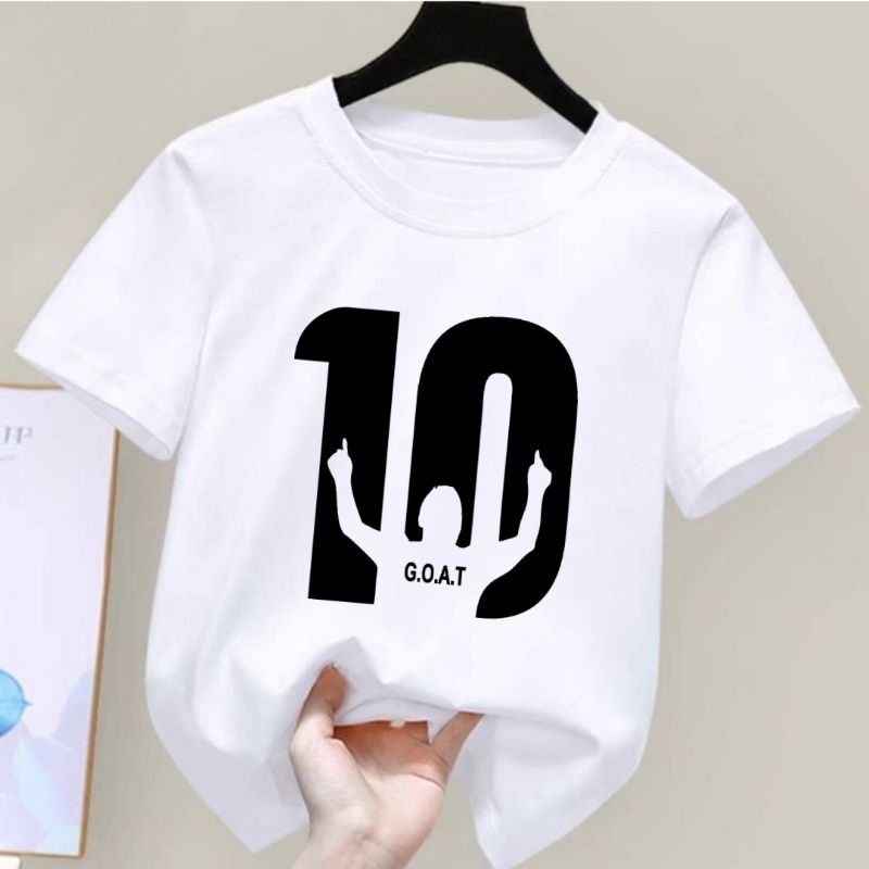 Kaos Anak Unisex 10 GOAT Baju Anak Laki Laki Kaos Distro Anak Cowok Cewek Kaos Anak bola Atasan Anak Laki Laki Kaos Messi