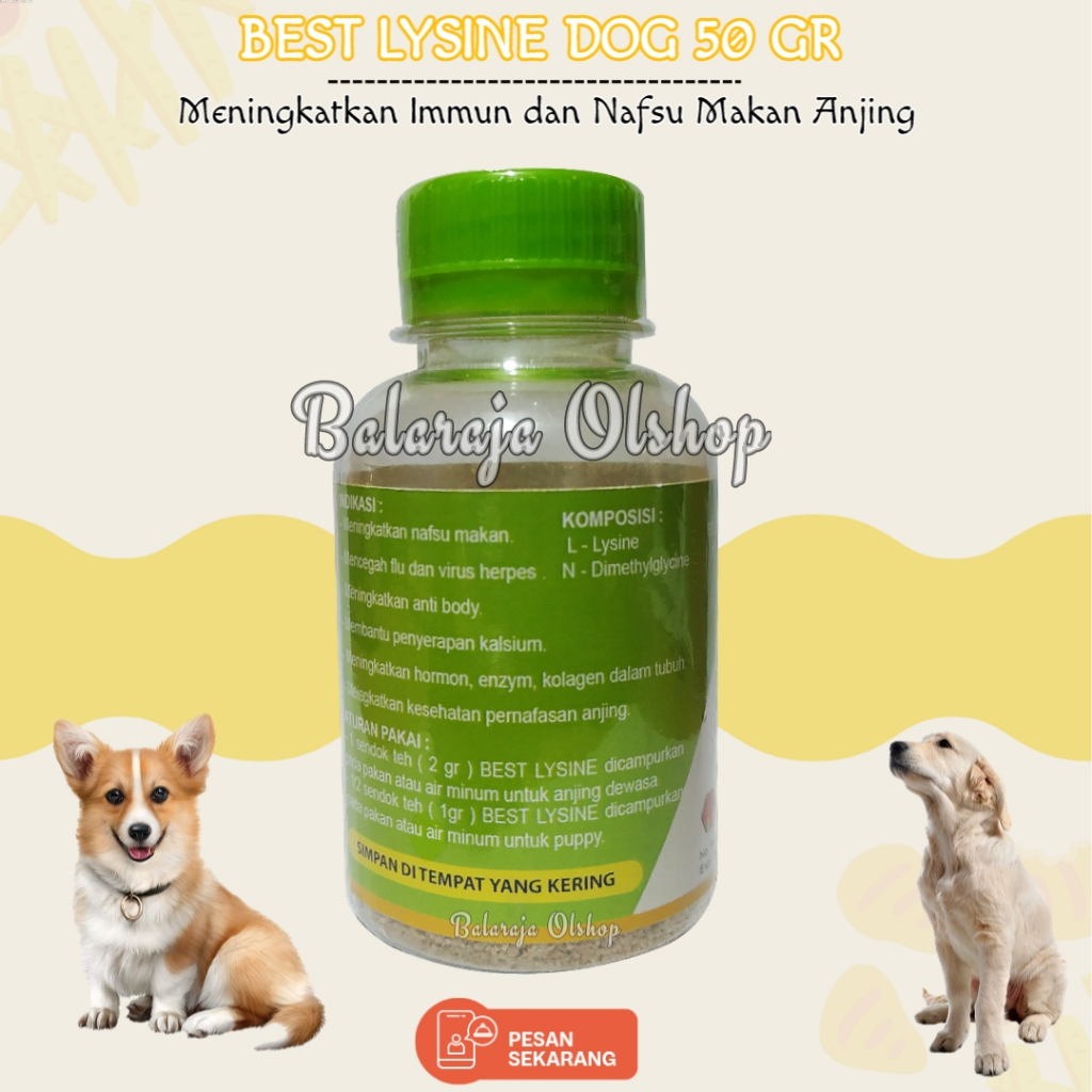 Vitamin Penambah Nafsu Makan dan Penggemuk Badan Anjing Puppy Meningkatkan Daya Tahan Tubuh Anjing - BEST LYSINE 50gram