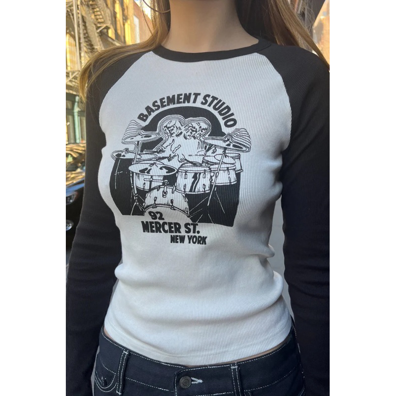 basement studio korean top raglan baby tee y2k harajuku acubi fashion brandy melville dupe | Korean 