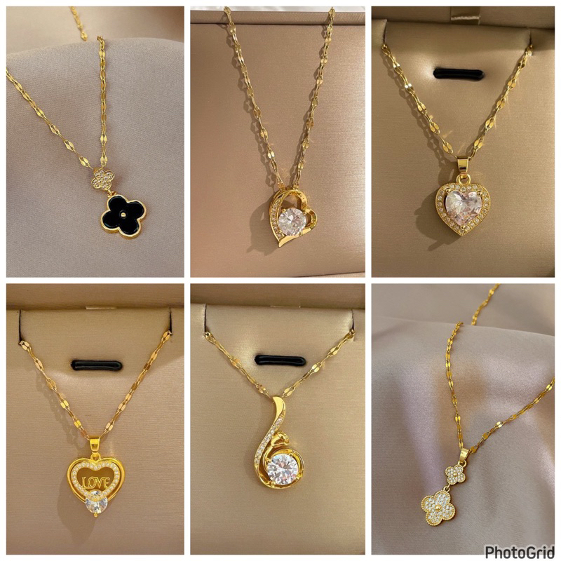 kalung titanium cantik diamonde permata aneka variasi