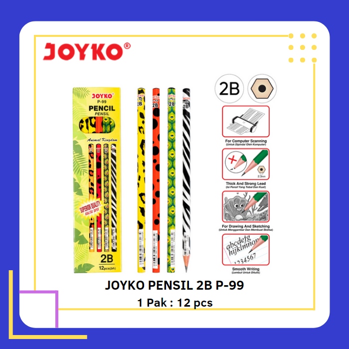 

JOYKO Pensil 2B P-99 Motif Animal Kingdom 1 Pak - 12 Pcs