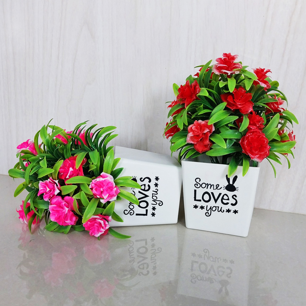 Bunga Hias Plastik Ornamen Tanaman Bunga Hias Palsu Dekorasi Rumah Artificial Flowers Pot Bunga Mawar Hias PBP12