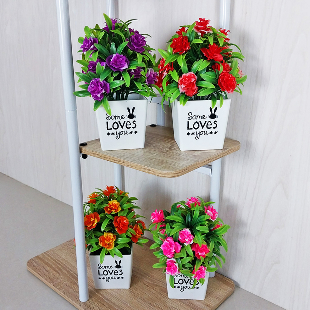 Bunga Hias Plastik Ornamen Tanaman Bunga Hias Palsu Dekorasi Rumah Artificial Flowers Pot Bunga Mawar Hias PBP12