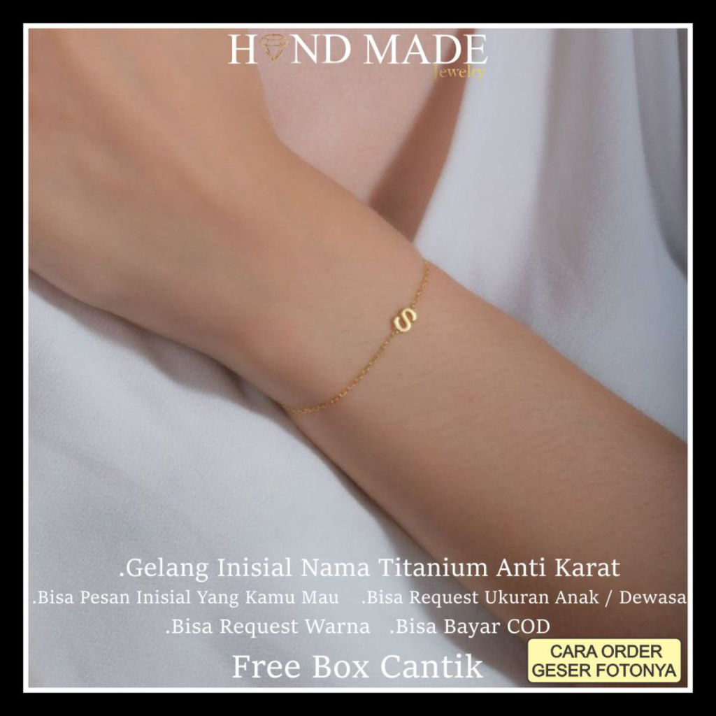 gelang inisial nama titanium anti karat anak dewasa gelang nama titanium anti karat gelang inisial huruf