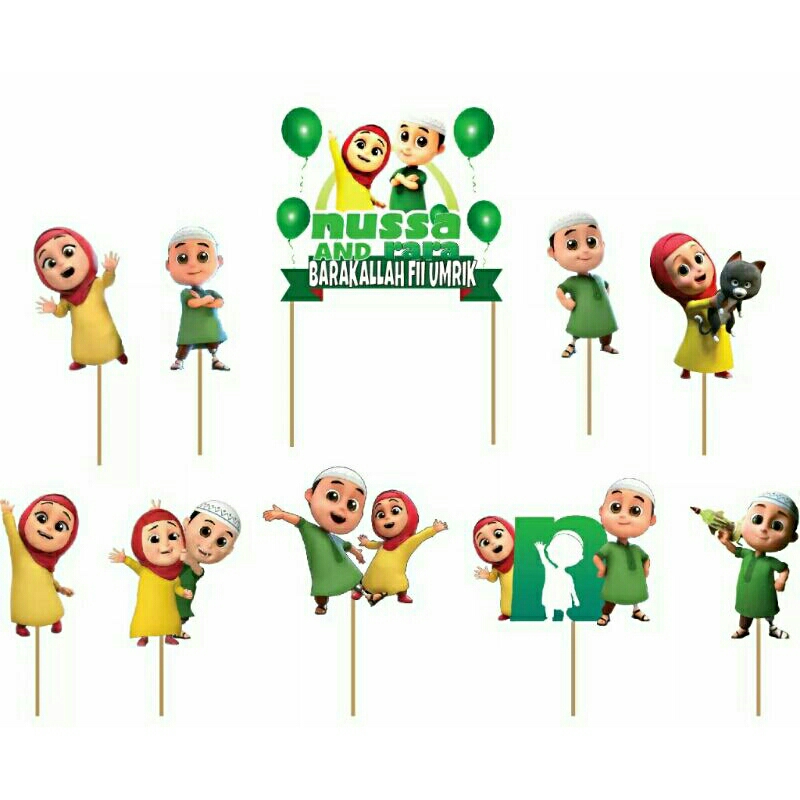 hiasan kue cake topper ulang tahun barakallah fii umrik motif nussa rara nusa rara