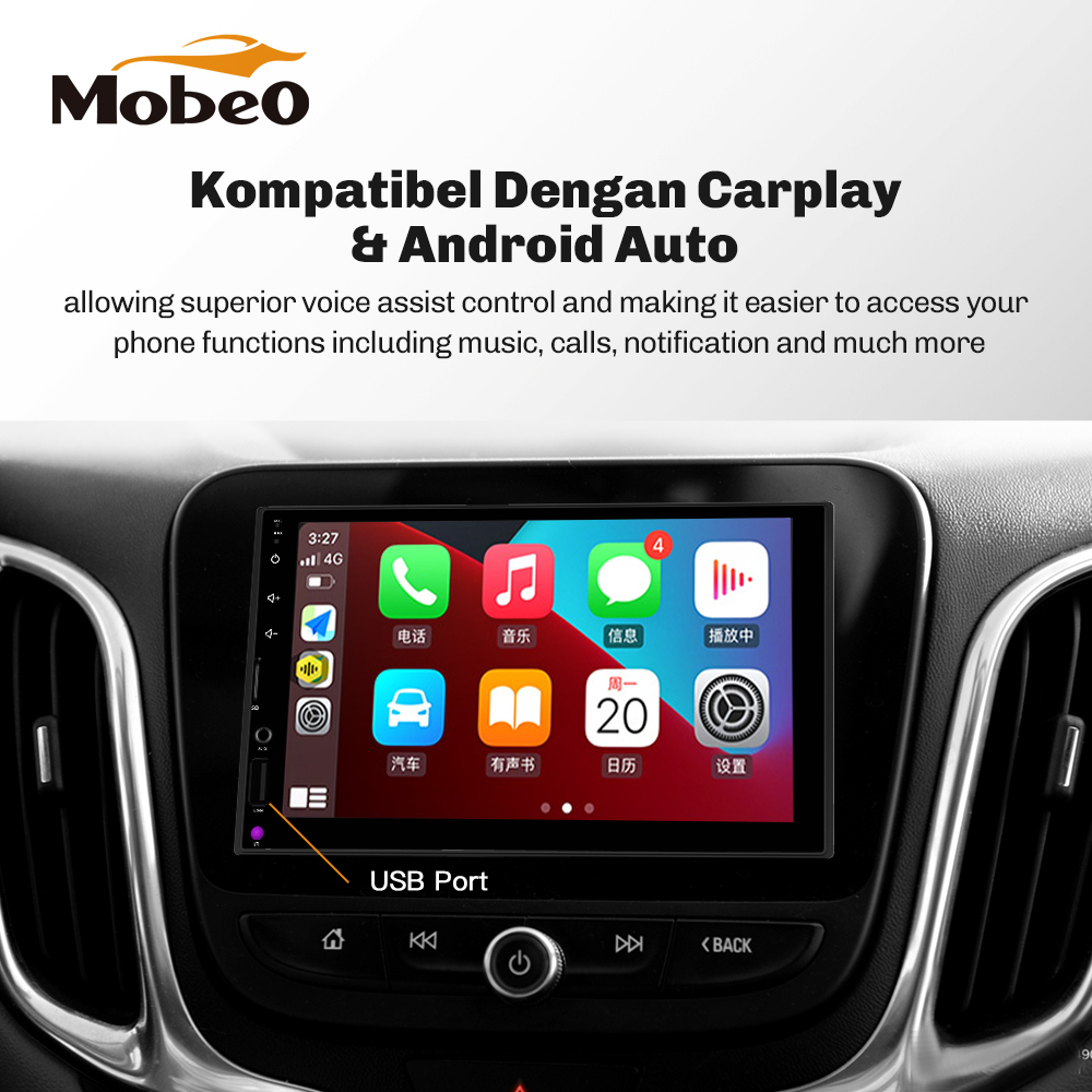 (BERGARANSI)Mobeo Head Unit MCP03 Touchscreen Double Din Car Stereo Support Apple Car Play &amp; Android Auto Support Bluetooth/Radio/USB