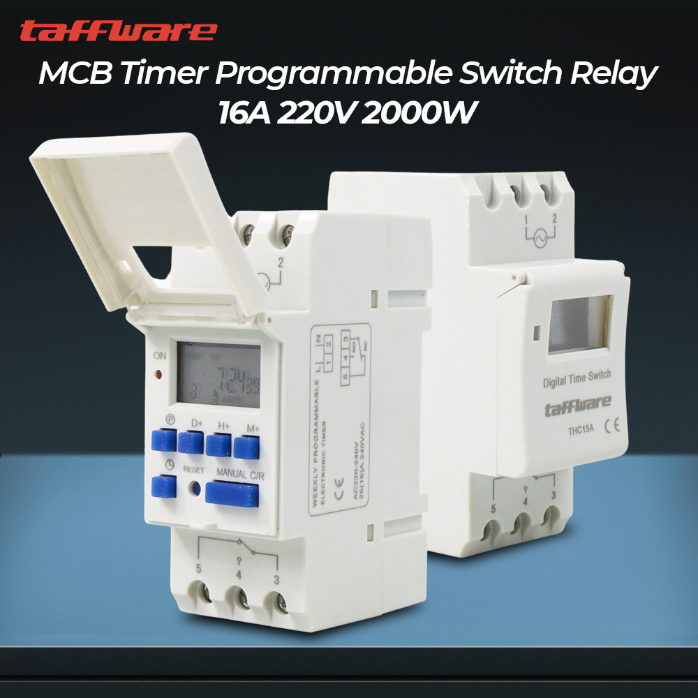 Taffware Power Timer Programmable Time Switch Relay 16A 220V 2000W - THC15A - White