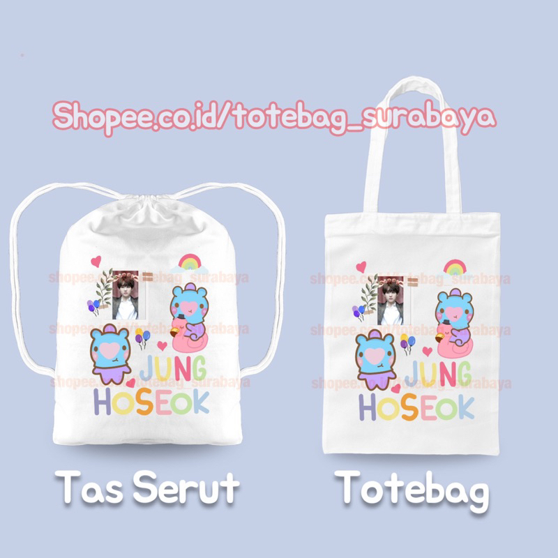 Tas Serut Kpop BTS String Bag Kanvas Totebag Tas Gendong Gambar Korea Tebal Premium Tote bag Lucu Korean Style Chibi Tas Kanvas Aesthetic Premium Tas Kekinian Totebag Cocok Sekolah kuliah Cute Cocok Pria Wanita