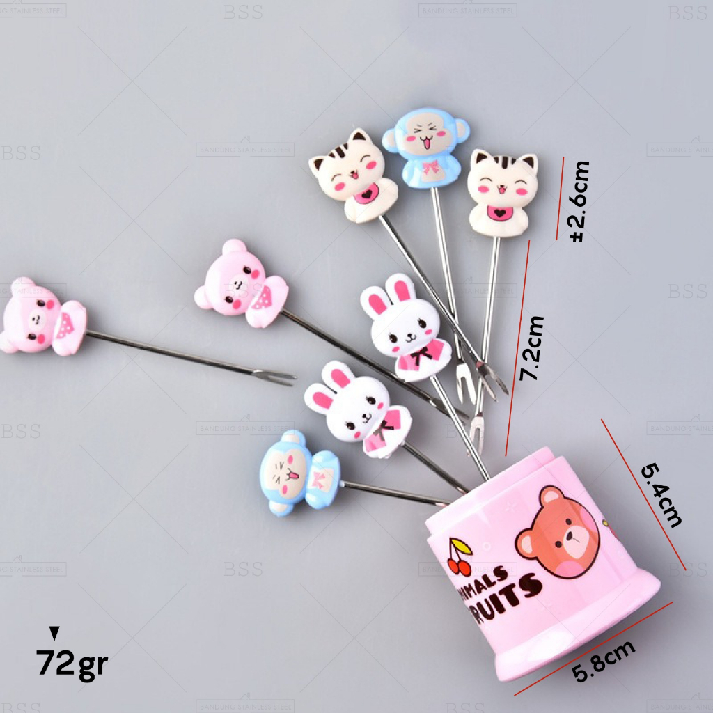 Set 8in1 Animals Fruit Fork Garpu Buah Mini Tusukan kue Dessert Bento Karakter Stainless Steel