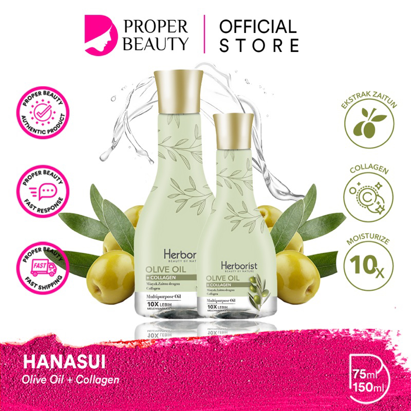 HERBORIST Olive Oil + Collagen Indonesia / 75ml 150ml / Minyak Zaitun Dengan Collagen / Multipurpose Oil 10X Lebih Melembabkan / Massage Oil Lavender Jasmine Greentea Frangipani Lemongrass / Skincare Body Care Perawatan Tubuh Lulur Bali Tradisional Lotion