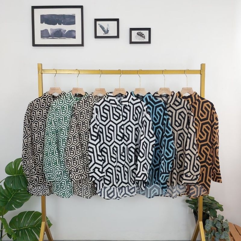 KEMEJA LALUNE OBJECT GEO PRINT 100% ORIGINAL IMPORT BANGKOK