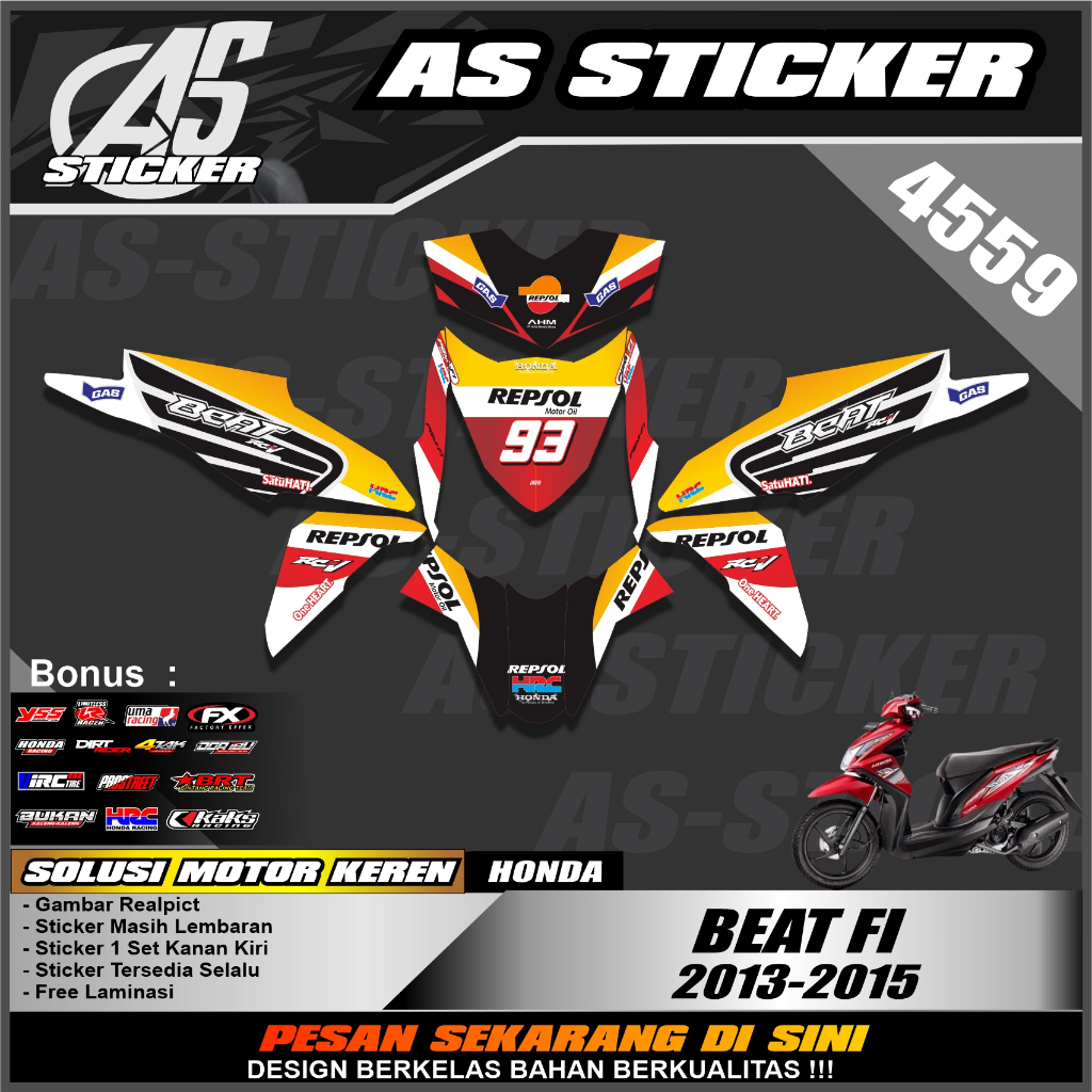 4559a DECAL COSTUM MOTOR HONDA BEAT FI 2013-2015 FULLBODY STICKER DESAIN REPSOL SPORTY