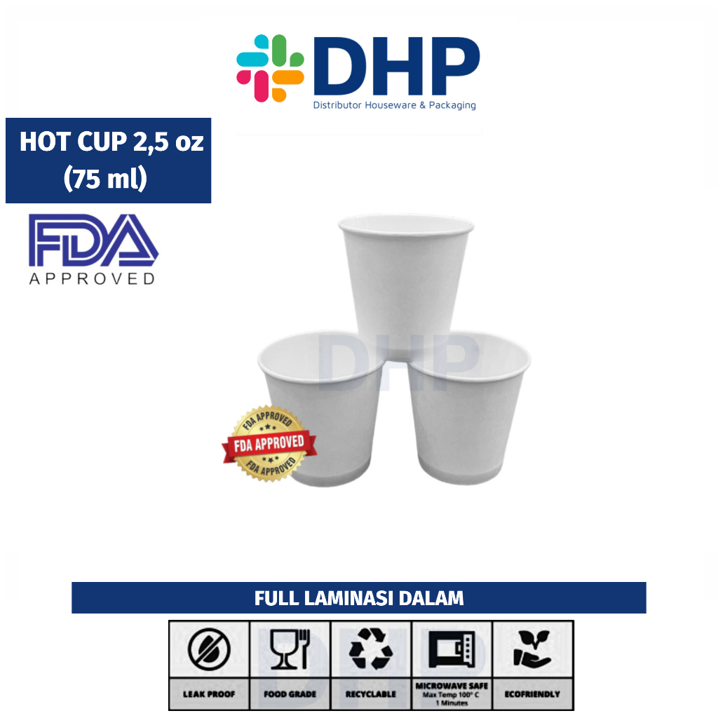 Hot Cup 2,5 oz / 75 ml Gelas Sampling Kertas Food Grade Tebal Tahan Panas (HARGA 50Pcs)