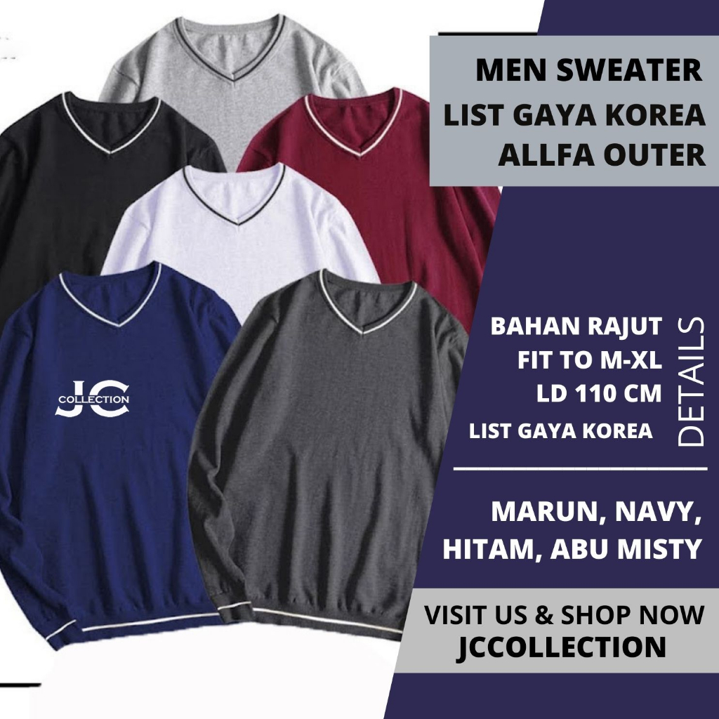 Sweater Rajut Pria Vneck Outer Knit Vleur Vneck Long Sleeve Alffa - JCCollections