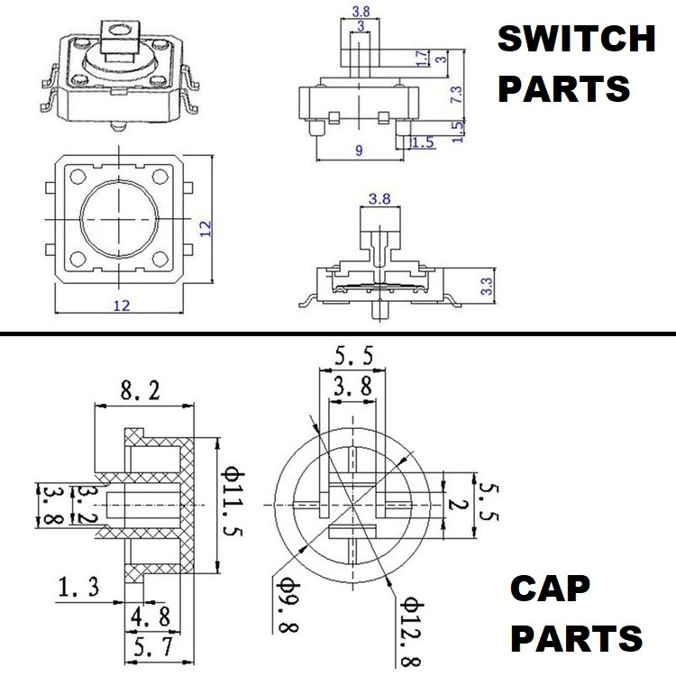 Push Button B3F 4055 +Cap Tactile Tact Switch Saklar Tekan OEM Omron