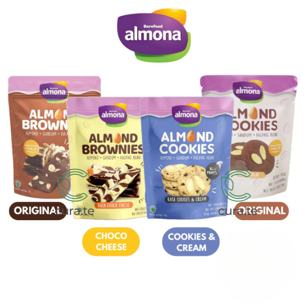 BAREFOOD ALMONA ALMOND COOKIES BROWNIES 50GR  |  SNACK SEHAT CEMILAN DIET GANDUM KACANG HIJAU