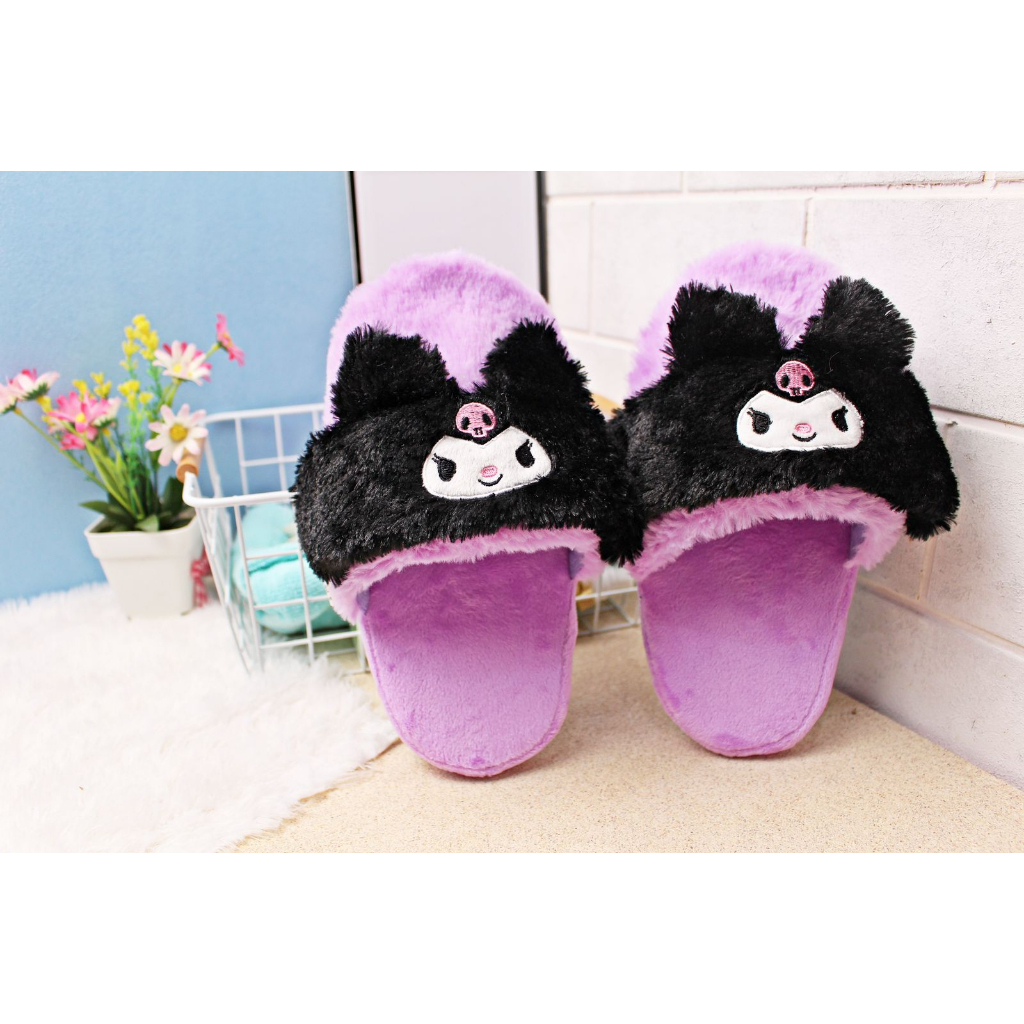 Sandal Rumah Wanita Sanrio Bulu Halus Anti Selip Karakter Kuromi My Melody Slipper Kamar Bulu Empuk Hangat Motif Lucu