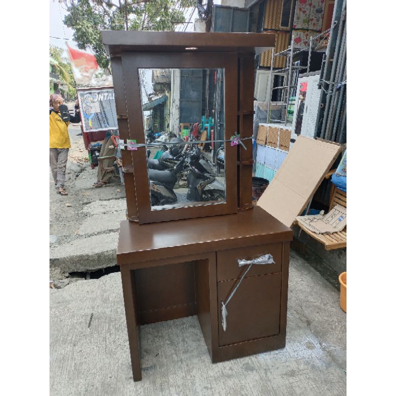 meja rias cermin tolet lampu pintu sleding kaca cermin befel laci pintu lampu + kursi busa