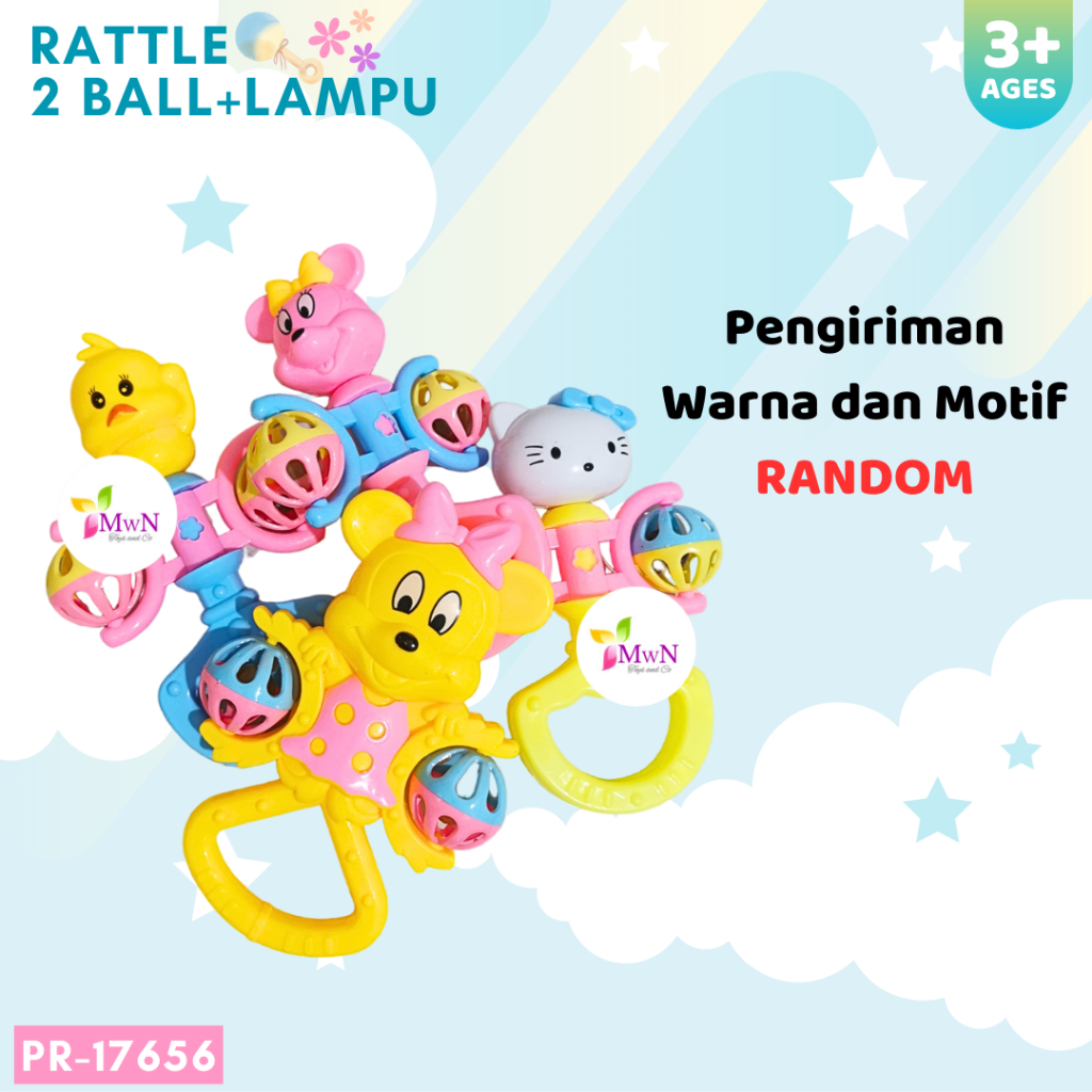 MWN Mainan Rattle Kerincingan Bayi 2 ball Lampu PR-17656