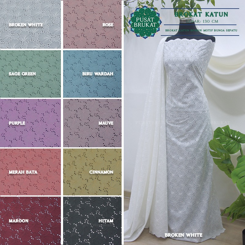 KAIN KATUN BORDIR MONICA 11990 / BAHAN KATUN EMBOSS / COTTON EYELET MUKENA METERAN, LEBAR 130CM [harga per 0.5m]