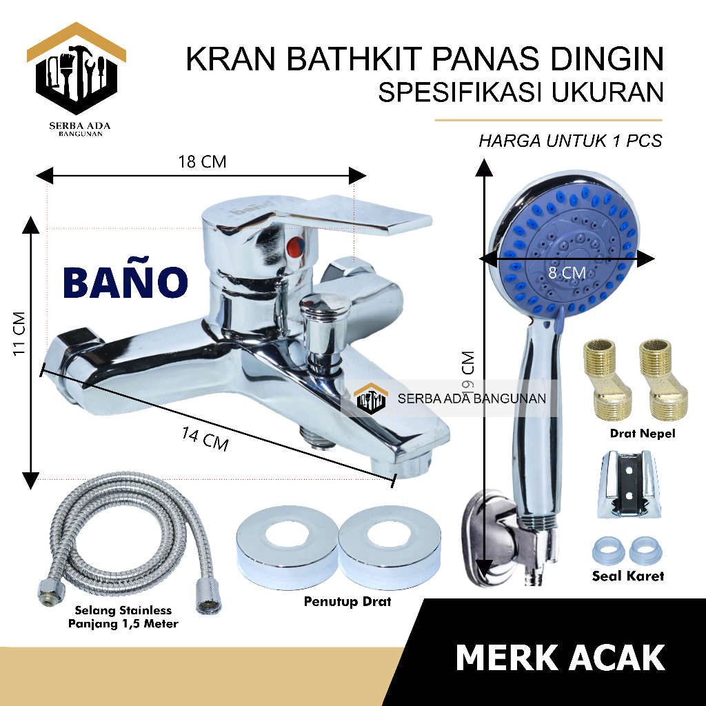 KRAN SHOWER KERAN MIXER BATHUB KAMAR MANDI TOILET AIR PANAS DINGIN - KERAN BATHTUB 2 CABANG TANAM