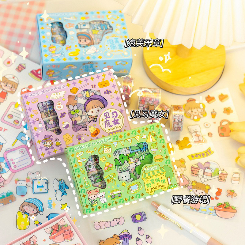 

Sticker Senmu Box Roll Washi Tape MOMO Stiker Waterproof DIY Lucu Scrapbook