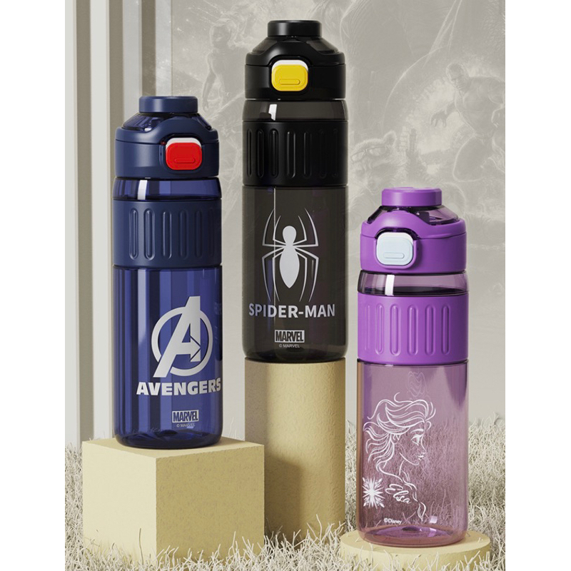 Botol Dual Fungsi Bahan Tritan BPA Free Motif Elsa Spiderman Captain Model Sedot Teguk