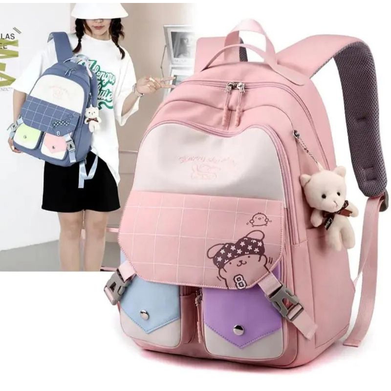 Tas Ransel Sekolah Anak Wanita Terbaru Mode Korea Harajuku Kapasitas Tas Besar Banyak Ruang Tas Ransel Backpack Tas Punggung Tas Sekolah SD SMP SMA Tas Kekinian Tanpa gantungan Ransel Anak Wanita Ransel Anak Tas Ransel