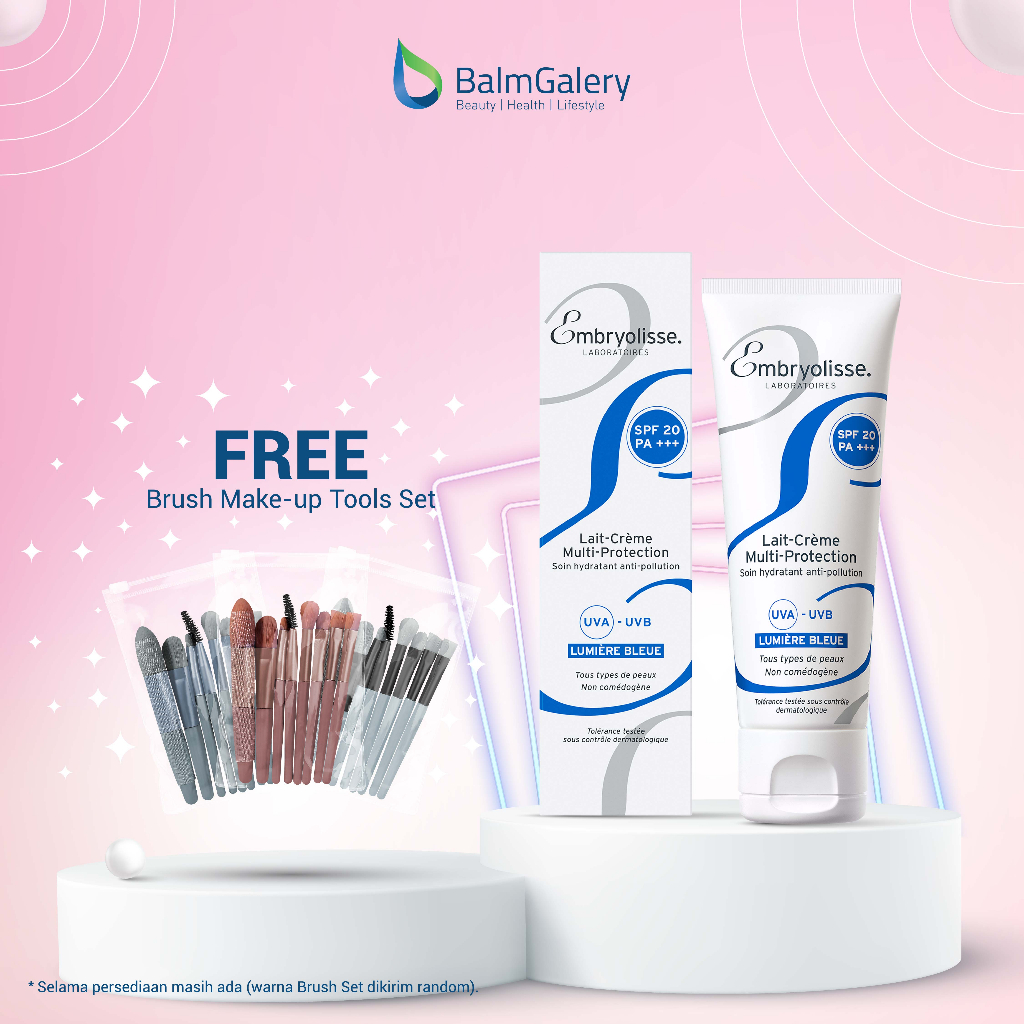 Embryolisse Lait-Creme Multi-Protection 40ml – 7 IN 1 : Pelembab Moisturizer Wajah + Makeup Cleanser Remover + Makeup Base Primer + Masker + Suncare + Cream After Shave + SPF20  Sun &amp; Blue Light Protection - Rekomendasi MUA dan Artist Hollywood - 1x
