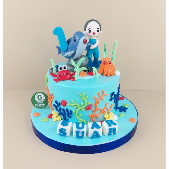 

CAKE TEMA LAUT DENGAN FIGUR UK 15CM / KUE ULANG TAHUN