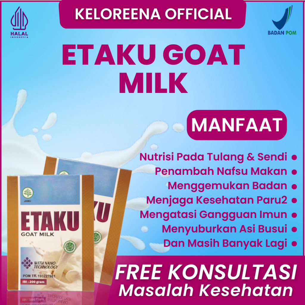 

Etaku Goat Milk Original - Susu Kambing Etawa Asli 100% dengan Nano Technology Herbal Alami Berlegalitas BPOM dan Halal MUI - Walatra
