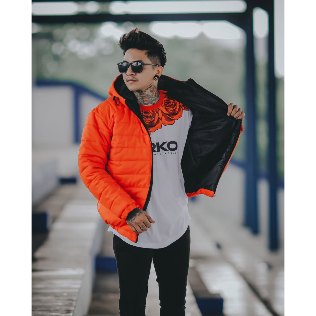 JAKET PUFFER MOTOR CHOOPERS PRIA X BGSR ORANGE SIZE L XL XXL  - JAKET WINTER - JAKET HIKING - JAKET GUNUNG - JAKET WINDPROOF TEBAL PRIA - BORN TO RIDE - JAKET HOODIE TEBAL PRIA - JAKET MOTOR PRIA